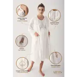 Artış Woven Cotton Strappy Maternity Nightgown Dressing Gown Set
