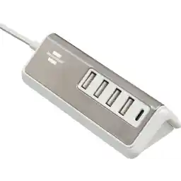 brennenstuhl®estilo Mehrfach USB Ladegerät / USB Ladestation mit hochwertiger Edelstahloberfläche (4x USB-A Ladebuchsen und 1x USB C Power Delivery Ladebuchse, mit 1,5m Textilkabel)