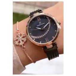 Daniel Klein Black Color Waterproof 2 Years Warranty Women's Wristwatch - With Bracelet Gift