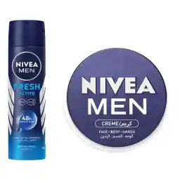 نيڤيا مزيل للعرق للرجال، فريش أكتيف، بخاخ 150 مل + كريم ترطيب، للوجه والجسم واليدين، 75 مل