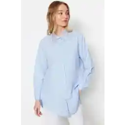Trendyol Modest قميص من القطن المنسوج مع تفاصيل إكسسوارات الياقة الزرقاء TCTSS23TG00014