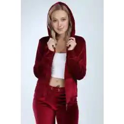 İkmal Women's Claret Red Stoneless Claret Red Wide Leg Velvet Suit