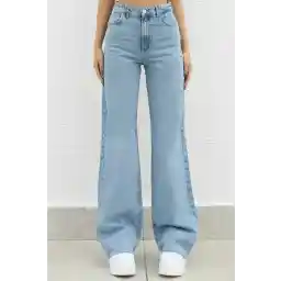 LİMABEL Blue High Waist Loose Jeans Blue Snow Wash Palazzo Lycra Stretch Jeans Fabric