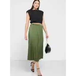 High Waist Pleated Midi Skirt