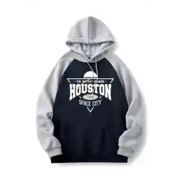 ALİKA Hooded Navy Blue Gray Sleeved Houston Space Oversize Sweatshirt