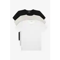 Tudors Unisex 3'lü Paket Siyah-Beyaz-Taş Rengi Slim Fit Dar Kesim %100 Pamuk Bisiklet Yaka Tişört