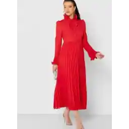 Pleated Ruffle Trim Dress