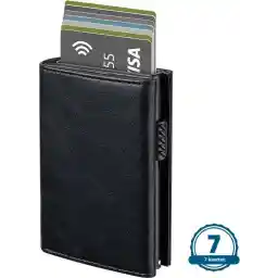 VEXON Legacy - Wallet Pro - Portefeuille Heren met Pasjeshouder - Kleine Portemonnee Dames - RFID Card Holder Geldvak / Muntvak - Pasjeshouder - Kaarthouder - Met Rits - 12 Pasjes, Briefgeld en Muntgeld - RFID Creditcardhouder - Uitschuifbaar - Zwart