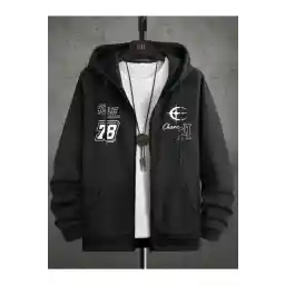 Altamira Unisex Black Los Angeles 78 Print Zippered Hooded Oversize Cardigan