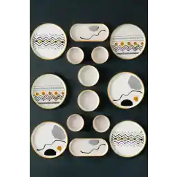 Vienev Axial 14 Parça 6 Kişilik Stackable Kahvaltı Takımı | Lüx Kahvaltılık Sunum Seti Tabağı