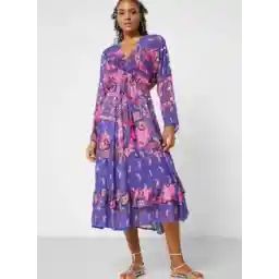 Ruffled Hem Drawstring Detailed Printed Dress