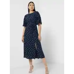 Printed Flute Sleeve Dress