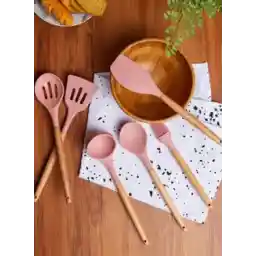 Pink Wooden Utensil Set