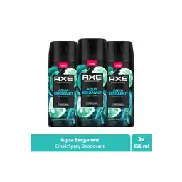 Axe Premium Collection Erkek Sprey Deodorant Aqua Bergamot 72 Saat Ferahlık 150 ml X3