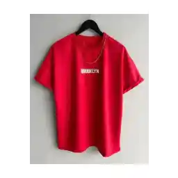 Altamira Men's Red Brooklyn Printed Oversize Crew Neck Short Sleeve Tshirt