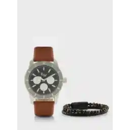 Sporty Analogue Watch & Beaded Bracelet Gift Set