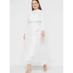 Plus size embellished belt frill detail dress