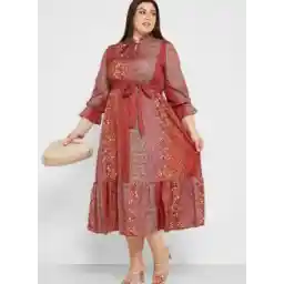 Printed Frill Detail Belted Dress