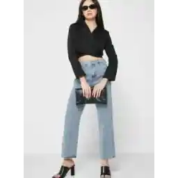 High Waist Contrast Hem Ankle Jeans