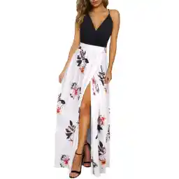 Newshows Women’s Summer Dress, Long Maxi Dress, Summer V-Neck Dress, Slit, Elegant, Spaghetti Straps, Casual Dress, for Wedding Guests