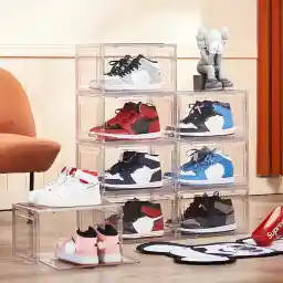 NBLE 8 Pack Shoe Storage Boxes, Clear Plastic Stackable Sneaker Box, Space Saving, Shoe Display Box, Multifunctional Shoe Box, Drawer Type Front Opening Shoe Holder Containers