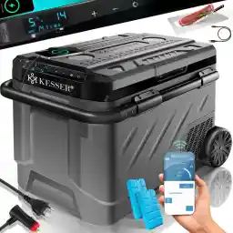 KESSER® Compressor Electric Cool Box, Camping Freezer Box with LED Touch Operation, App Control and Ice Packs, USB Port 12/24 V 230 V, Cools up to -20 °C, for Car, Truck, 61 Litres, Anthracite