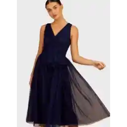 Navy Tulle Midi Dress