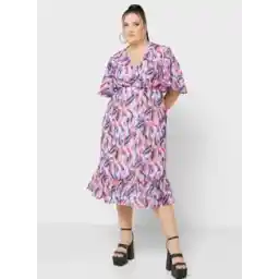 Printed Cape Sleeve Fit & Flare Dress