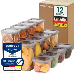 uandu Storage Jars with Lid Airtight - Set of 12 Storage Containers | Storage Box Kitchen Storage & Organisation | BPA Free | Kitchen Organiser | Storage Jars for All Dry Foods