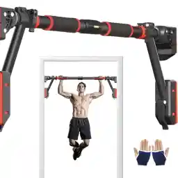 Pull Up Bar Doorway, Door Frame Chin Up Bar with Locking Adjustable Width Upper Body Workout with Level Meter No Screw Wall Mounted Gym Trainer Non-Slip Door Exercise Equipment for Home Fitness Sports