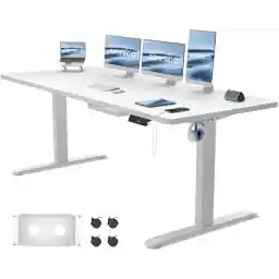 JUMMICO Height-Adjustable Electric Desk, Ergonomic Standing Seat Table, Standing Desk, Adjustable Computer Desk, Standing Desk, Office Table, 180 x 80 cm, White