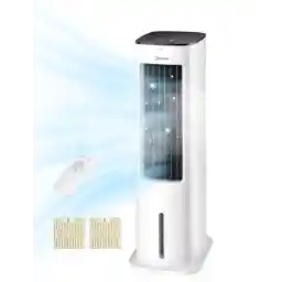 Midea Silent Air Cooler Pro 4-in-1 Mobile Air Conditioning Quiet: Air Cooler, Tower Fan, Humidifier and Air Purifier, with Remote Control, 5 L Water Tank, 355 m³/h Air Flow, 55 W, LED Display, Timer, White