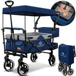 KESSER® GTS-9100 Folding Handcart with Roof Handcart Transport Trolley Foldable Includes 2 x 3-Point Belt System 360° Solid Rubber Tyres & Interior Extension Front & Rear Brake + Cover & Lock