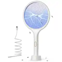 YISSVIC Electric Fly Swatter Extra Strong 4000 V 2-in-1 USB C with Battery Rechargeable Electric Mosquito Swatter with UV Light Trap Mosquito White