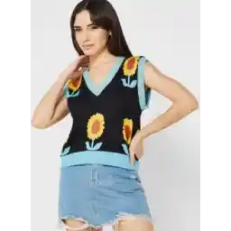 Printed Intarsia Sweater Vest