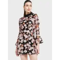 Floral Print Lace Detail Dress