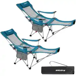 #WEJOY 2-in-1 Camping Chair 2 Sets Folding Lounger Foldable Beach Chair with Adjustable Backrest and Footrest