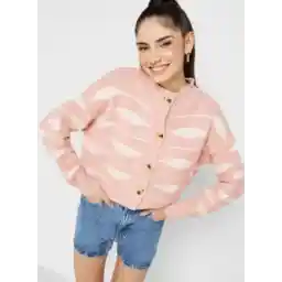 Abstract Print Intarsia Cardigan