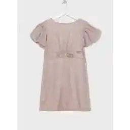 Natilene Girls Puff Sleeves A-Line Dress With Bow