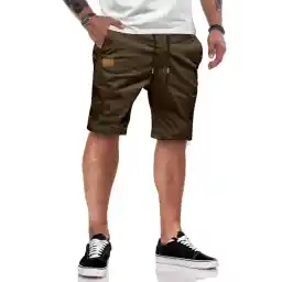 JMIERR Men's Summer Chino Shorts, Cotton, Elasticated Waist, with Pockets
