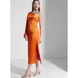 Asymmetric Satin Midi Dress