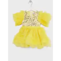 Girls Sequins Embellished Ruffle Evening Dress