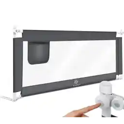 KESSER Bed Guard 180 cm Travel Bed Fall Protection Adjustable Bed Guard Rail Bumper, Children/Baby, Bed Rail Foldable Children's Bed Safety Gate, Bag, Dark Grey, Height: 72 to 96 cm