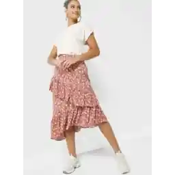 Printed Frill Layer Detail Asymmetrical Skirt