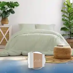 Bed Linen (155 x 220 cm), Cotton, Satin, Oeko-Tex Made in Green, Heavenly Soft Sleep, Bed Linen Set with 1 x Duvet Cover (155 x 220 cm) + 1 x Pillowcase 80 x 80 cm), Green