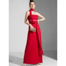 Zena Louay Asymmetric Bandeau Dress With Shawl Neckline