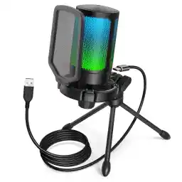 FIFINE Gaming Microfoon voor PC MAC PS4 PS5, USB Microphone PC voor Streaming Podcast Studio, Mute Knop, Popfilter, Shockmount