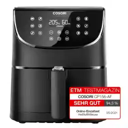 COSORI Hot Air Fryer, 11-in-1, XXL, 5.5 L, with Shake Reminder, 100 Recipes (English Language Not Guaranteed), 55% Energy Saving, Dishwasher-Safe Baskets