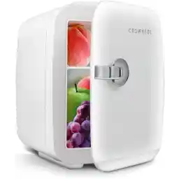 CROWNFUL Mini Fridge, 4 Liter/6 Can Portable Cooler and Warmer Personal Fridge for Skin Care, Cosmetics, Food, Great for Bedroom, Office, Car, Dorm, ETL Listed (White)