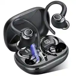 Jesebang Bluetooth Headphones Sport In-Ear Headphones Wireless Bluetooth 5.3 with HD Mic, Outstanding Sound, 40 Hours Playtime, Comfort Fit, Dual LED Display, IP7 Waterproof Earphones with Ear Hooks